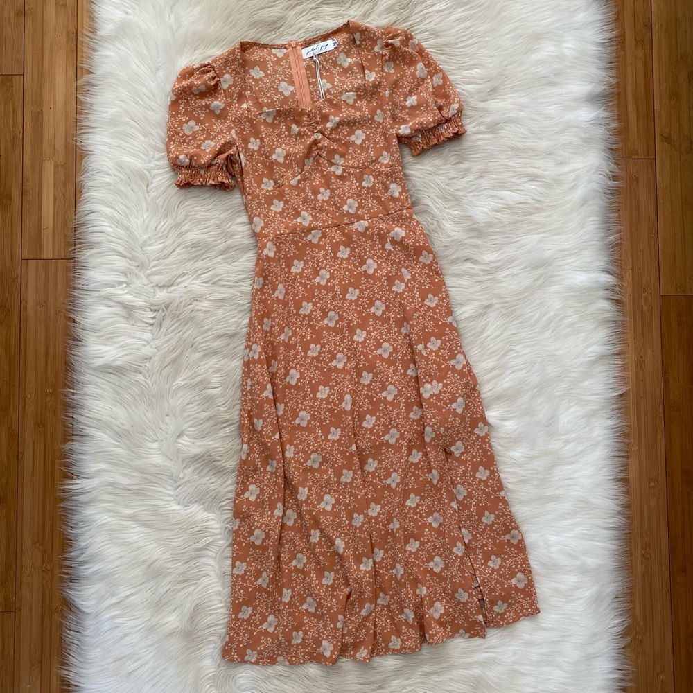 Petal & Pup Orange Floral Midi Dress - Picture 2 of 12